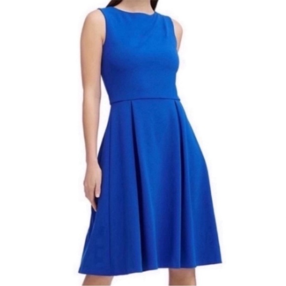 Donna Karan New York SCUBA CREPE PLEAT-DETAIL DRESS IN BLUE VIOLET Size 14 - Picture 1 of 10
